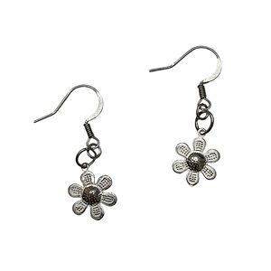 Handmade Silver Tone Dainty Cute Flower Earrings - Festival Jewelry